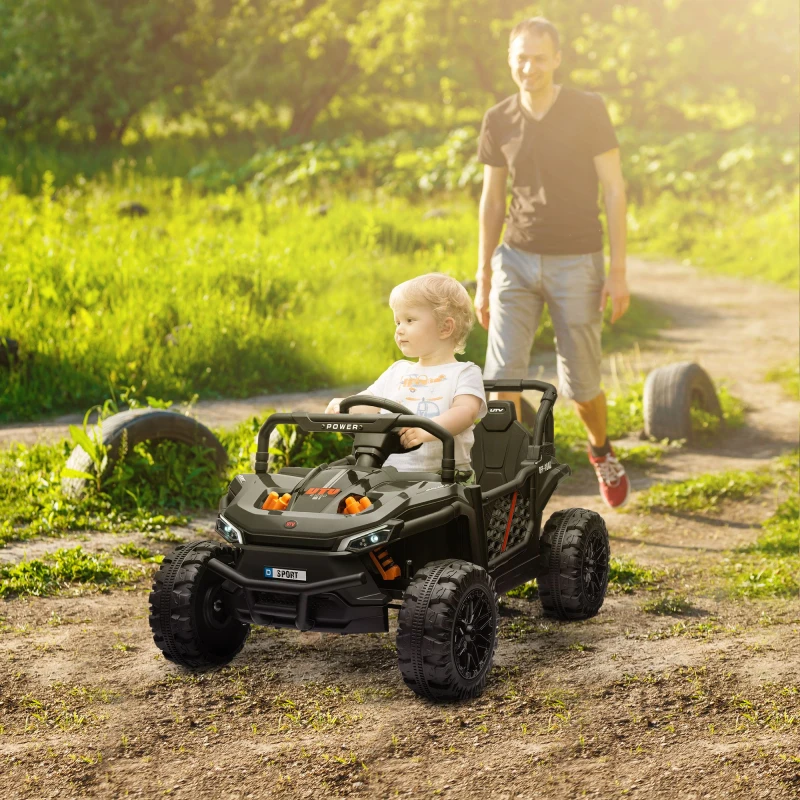 Image of AIYAPLAY Kids Ride on Car, 12V Electric Truck w/ Horn Lights USB - Black 370-348V70BK