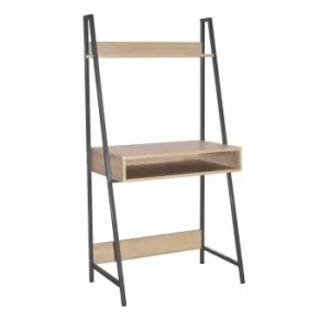 image of Loft Home Office ladder bookcase desk with oak effect and grey metal frames