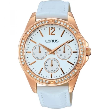 image of Lorus RP640CX9 Ladies Rose Gold Multidial Leather Strap Watch