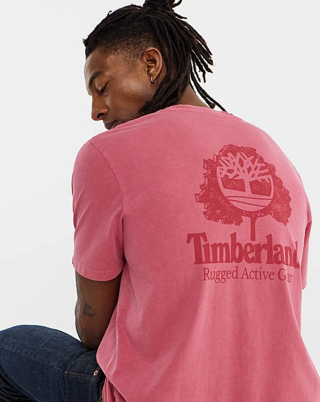 Image of Timberland RUGGED ACTIVE GEAR BACK GRAPHIC TEE mens T shirt in Red