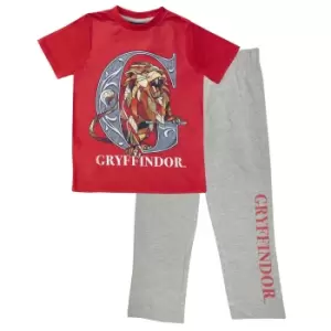 Harry Potter Girls Gryffindor Pyjama Set (6-7 Years) (Red/Heather Grey)