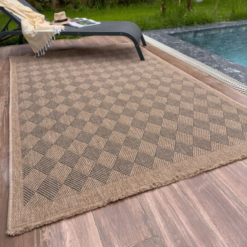 Image of THE RUGS Jute Look Diamond Design Outdoor Rug Dark Grey Patio Nature 5300DG Size: 140cm x 200cm Dark Grey Unisex 140cm x 200 cm