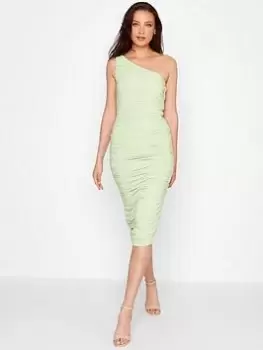 Image of Long Tall Sally Green One Shoulder Ruched Midi Dress, Green, Size 10, Women
