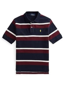 Image of Ralph Lauren Boys Short Sleeve Stripe Polo Shirt - Navy Multi, Navy Multi, Size 6 Years