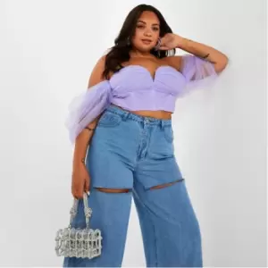 image of Missguided Plus Size Mesh V Neck Corset Top - Purple