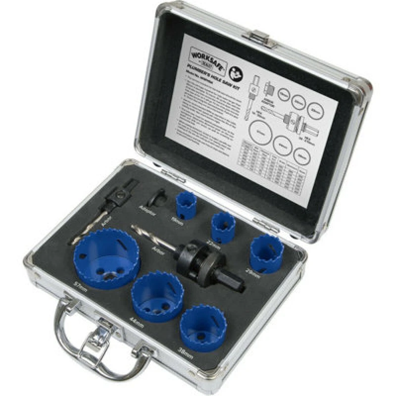 Image of Loops 9 Piece Plumbers Hole Saw Kit - 6 x Bi-Metal Blades - Quick Release Arbor Multi