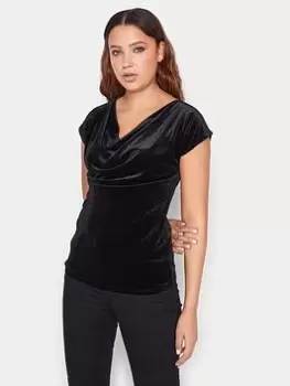 Image of Long Tall Sally Black Velour Cowl Neck Top, Black, Size 10, Women