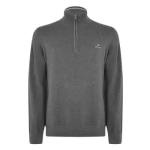 Image of GANT Men Cotton Pique Half-Zip Sweater (L) Grey