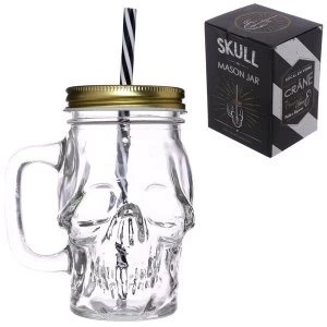 Image of Skull Shaped Glass Drinking Jar with Straw