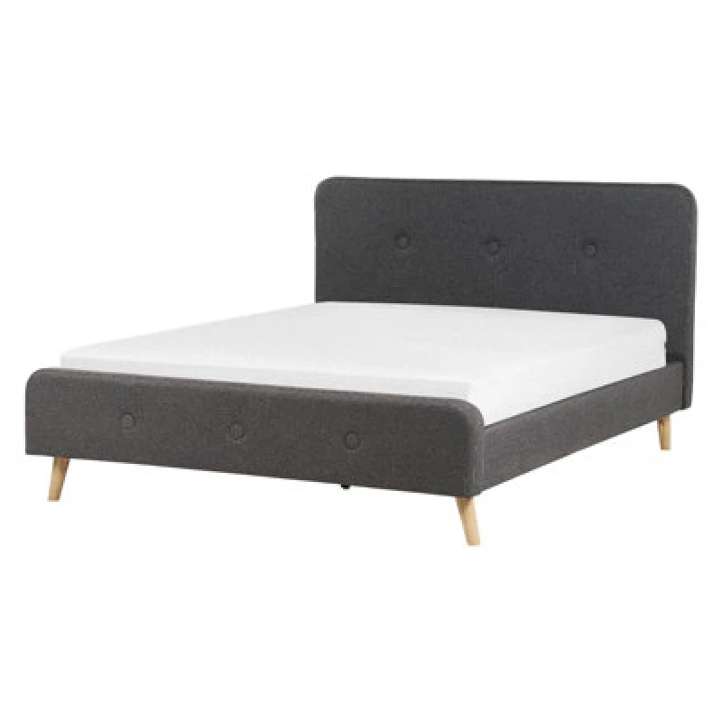 Image of Beliani Bed Fabric Rennes Ii 160 X 200 Cm (Eu King Size) Dark Grey