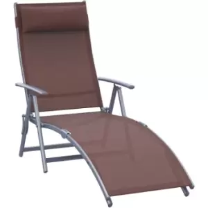 image of Sun Lounger Recliner w/ Pillow Foldable 7 Levels Textilene Brown - Brown - Outsunny