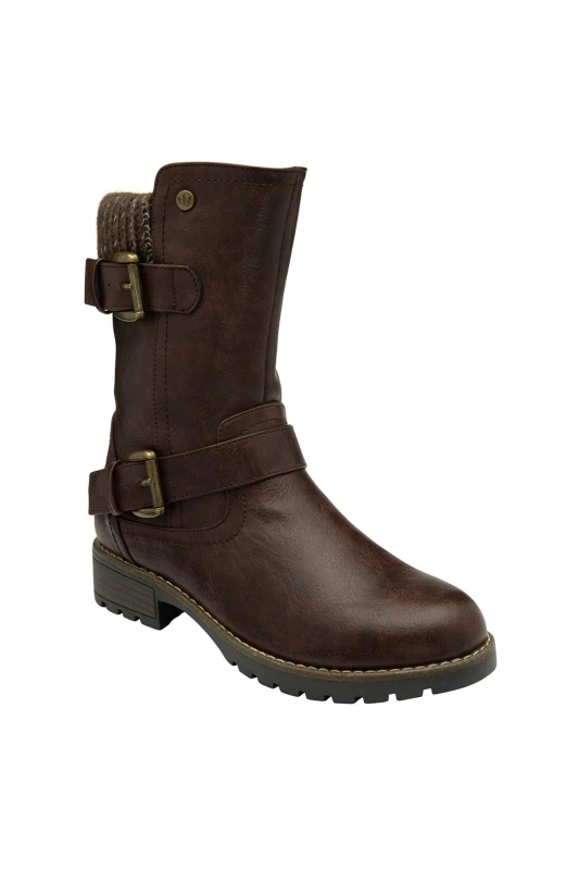 Image of Lotus Womens 'Jemima' Mid-Calf Biker Boots in Brown Size: 5 Brown Female 5