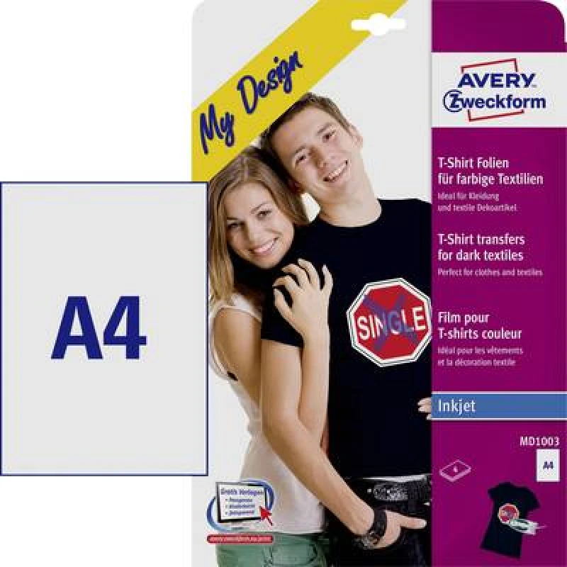 Image of Avery MD1003 210 x 297mm White Fabric Transfers 4 Sheets