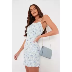 I Saw It First Blue Floral Print Cami Ruched Bust Frill Bodycon Dress - Blue