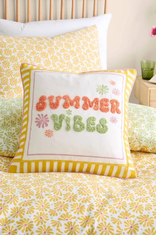 Image of Fusion Summer Vibes Slogan Embroidered 43cm x 43cm Filled Cushion Multi