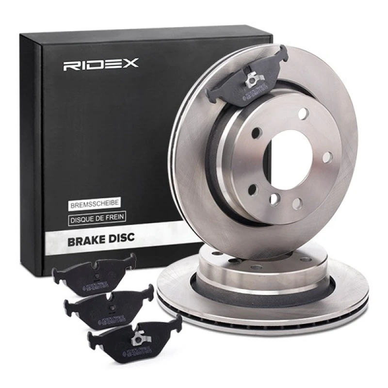 Image of RIDEX 3405B1442 Brake disc and pads set Rear Axle, Brake Disc Type: internally vented, excl. wear warning contact Brake Set,disc brakes (3405)