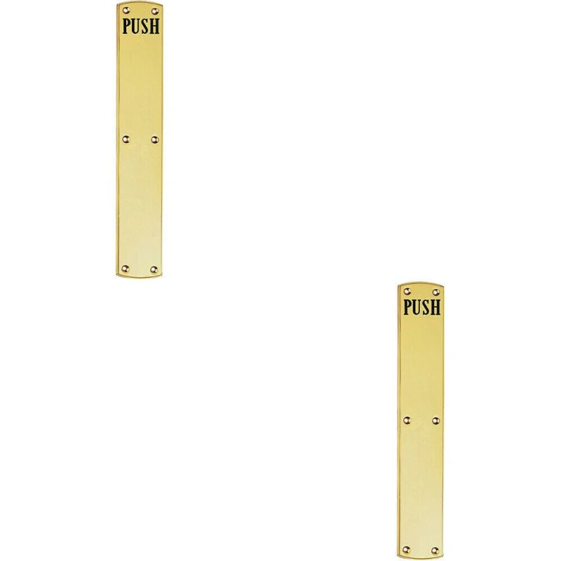 Image of Loops 2x Traditional Push Engraved Door Finger Plate 457 x 75mm Polished Brass Metallics