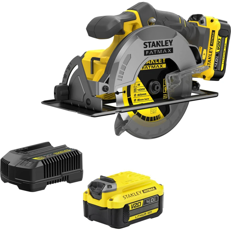 Image of Stanley Fatmax V20 SFMCS500 18v Cordless Circular Saw 165mm SFMCS500M2 Batteries: 2 x 4ah Li-ion