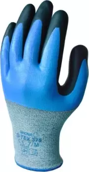 image of Showa Blue Nitrile Coated Polyester, Stainless Steel Work Gloves, Size 9, Large, 2 Gloves