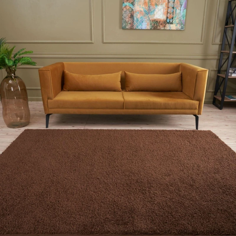 Image of THE RUGS Shaggy Rugs Brown Living Room Rug - Soft Fluffy Thick Carpet For Bedrooms & Kitchen Easy To Clean Home Decor Rugs Size: 80cm x 300cm Brow