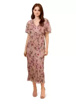 Image of Floral Metallic Crinkle Dress