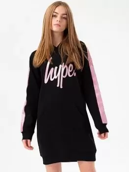 image of Hype Girls Black Pink Panel Script Hoodie Dress, Black, Size 5-6 Years, Women