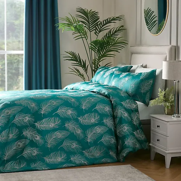 Image of Laurence Llewelyn-Bowen Dandy Jacquard Duvet Set - Teal Teal W6DVK Unisex Super King