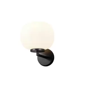 image of Cheektowaga Small Oval Ball Wall Lamp E27 Matt Black Base With Frosted White Glass Globe