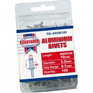 image of Faithfull Aluminium Pop Rivets 3mm 10mm Pack of 100