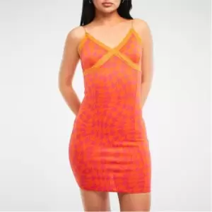 image of Missguided Abstract Print Lace Cami Mini Dress - Orange