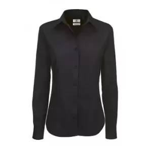 Image of B&C Womens/Ladies Sharp Twill Long Sleeve Shirt (2XL) (Black)