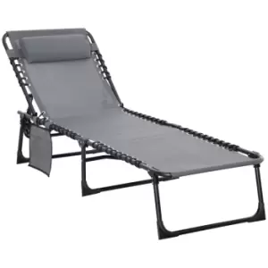 Image of Outsunny Portable Sun Lounger w/ 5-position Adjustable Backrest - Grey