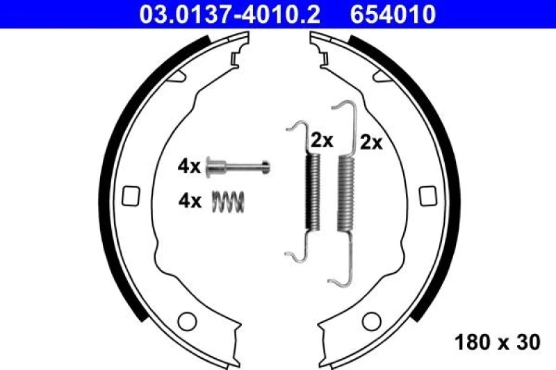 Image of ATE 03.0137-4010.2 Handbrake Shoes with accessories Brake Shoe Set,parking brake (1419)