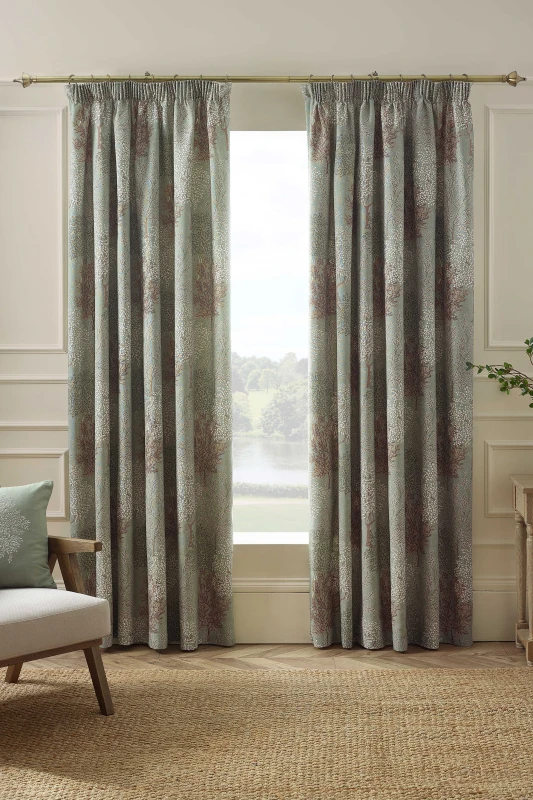 Image of Catherine Lansfield 'Woodland Trees' Lined Pencil Pleat Curtains in Green Size: 229cm width x 229cm drop Green Unisex 229cm width x 229cm drop