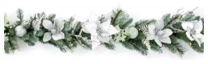 image of Premier Decorations 1.8m Pre-Lit Poinsettia Garland - Silver