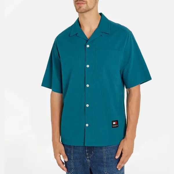 Image of Tommy Jeans Camp Cotton Seersucker Shirt - XXL Green Shirts male DM0DM18949CT0 XXL