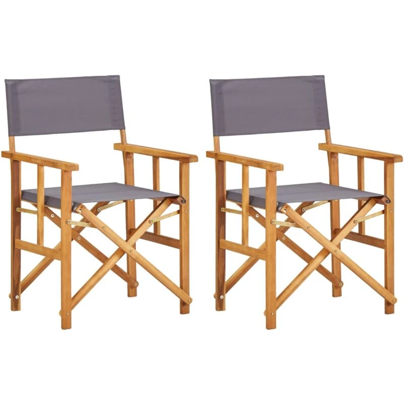 Image of vidaXL 2x Solid Acacia Wood Director's Chairs Brown and Dark Grey Armchairs