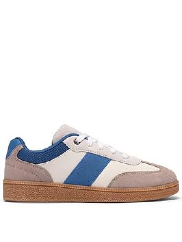 Image of Clarks Cypress Lace Older White/Blue Trainers, Lace Up in White Size: 1-Wide Fit White Unisex 1-Wide Fit