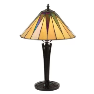 Image of Dark 1 Light Small Table Lamp Black, Tiffany Style Glass, E14