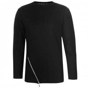 image of Fabric Asymmetric Zip Long Sleeve T Shirt Mens - Black