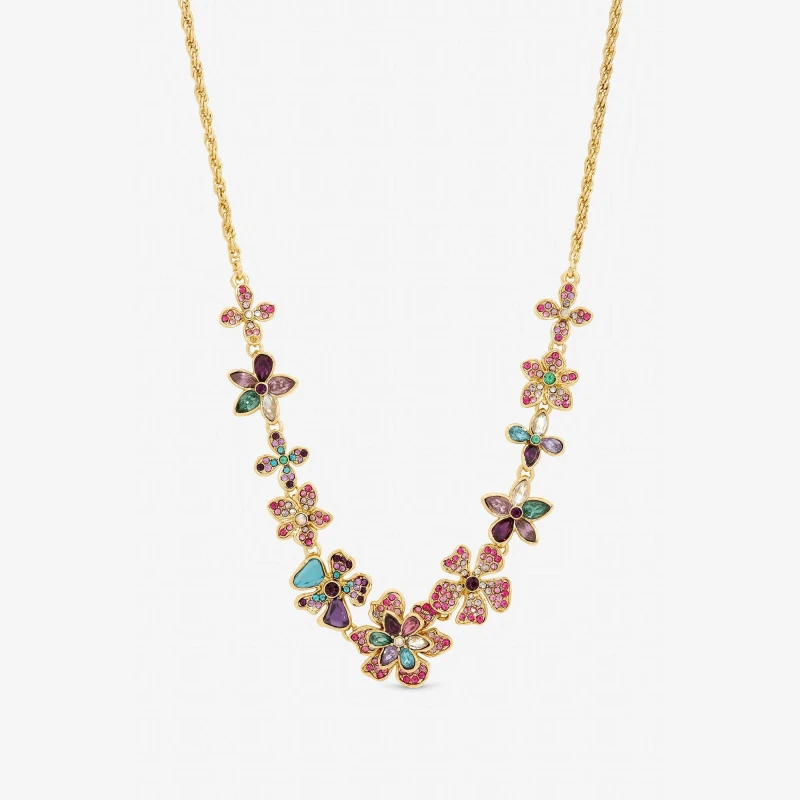 Image of Mood Gold Multi Coloured Floral Statement Necklace Gold female One Size