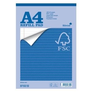 Image of Silvine Refill Pad (A4) FSC Paper Feint Headbound (80 Sheet) Ruled Margin 4-Hole Punched - Pack 5