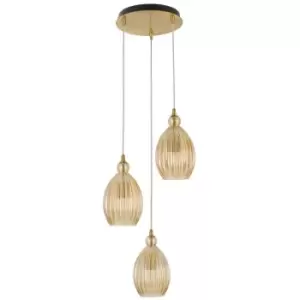 Image of Merano - Fontana 3 Light Cluster Pendant Ceiling Light Brass Metal Champagne Glass LED E27