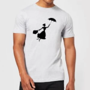 Image of Mary Poppins Flying Silhouette Mens T-Shirt - Grey - 3XL