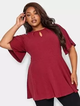 Image of Yours Keyhole Peplum Rib Top. Red, Red, Size 16, Women