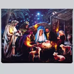 image of 40cm x 30cm Premier Nativity Scene Fibre Optic Christmas Wall Canvas Picture