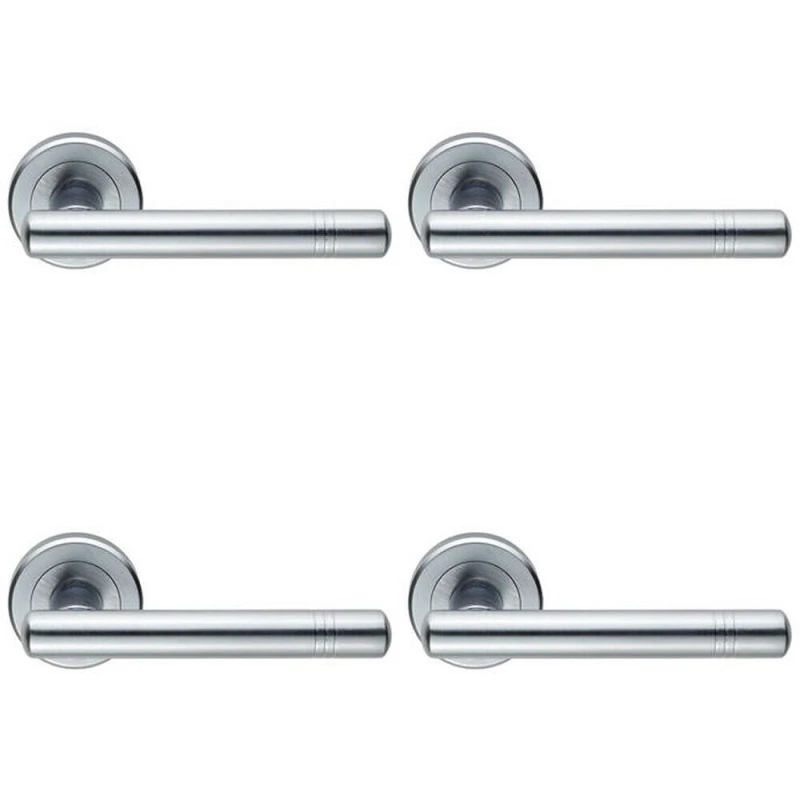 Image of Loops 4x PAIR Round T Bar Handle with Ringed Design Concealed Fix Satin Chrome Multi
