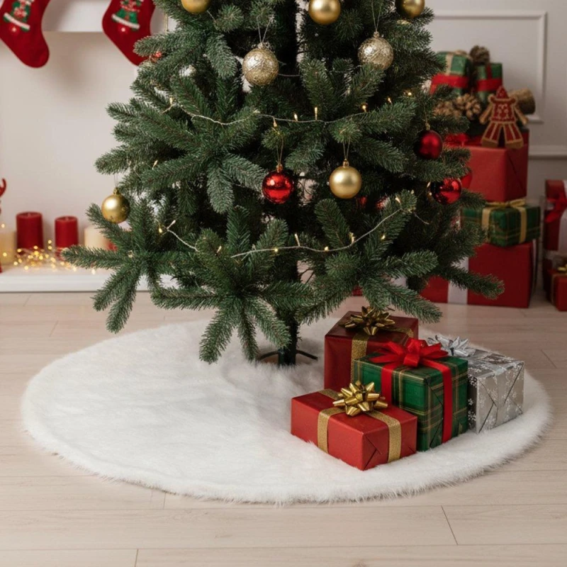 Image of LIFE IDEAS Snow White Plush Tree Skirt for Holiday Decor White unisex XL