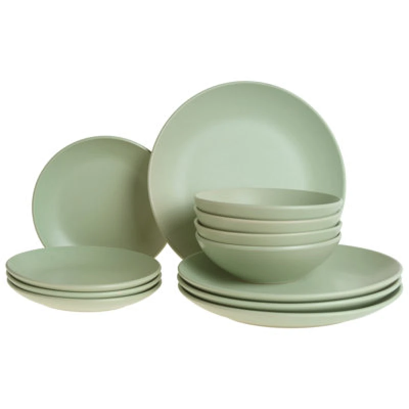 Image of Beliani Set Of 18 Dinnerware Vivani Stoneware Green