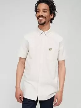 Image of Lyle & Scott Cotton Slub Short Sleeve Shirt, Beige Size M Men